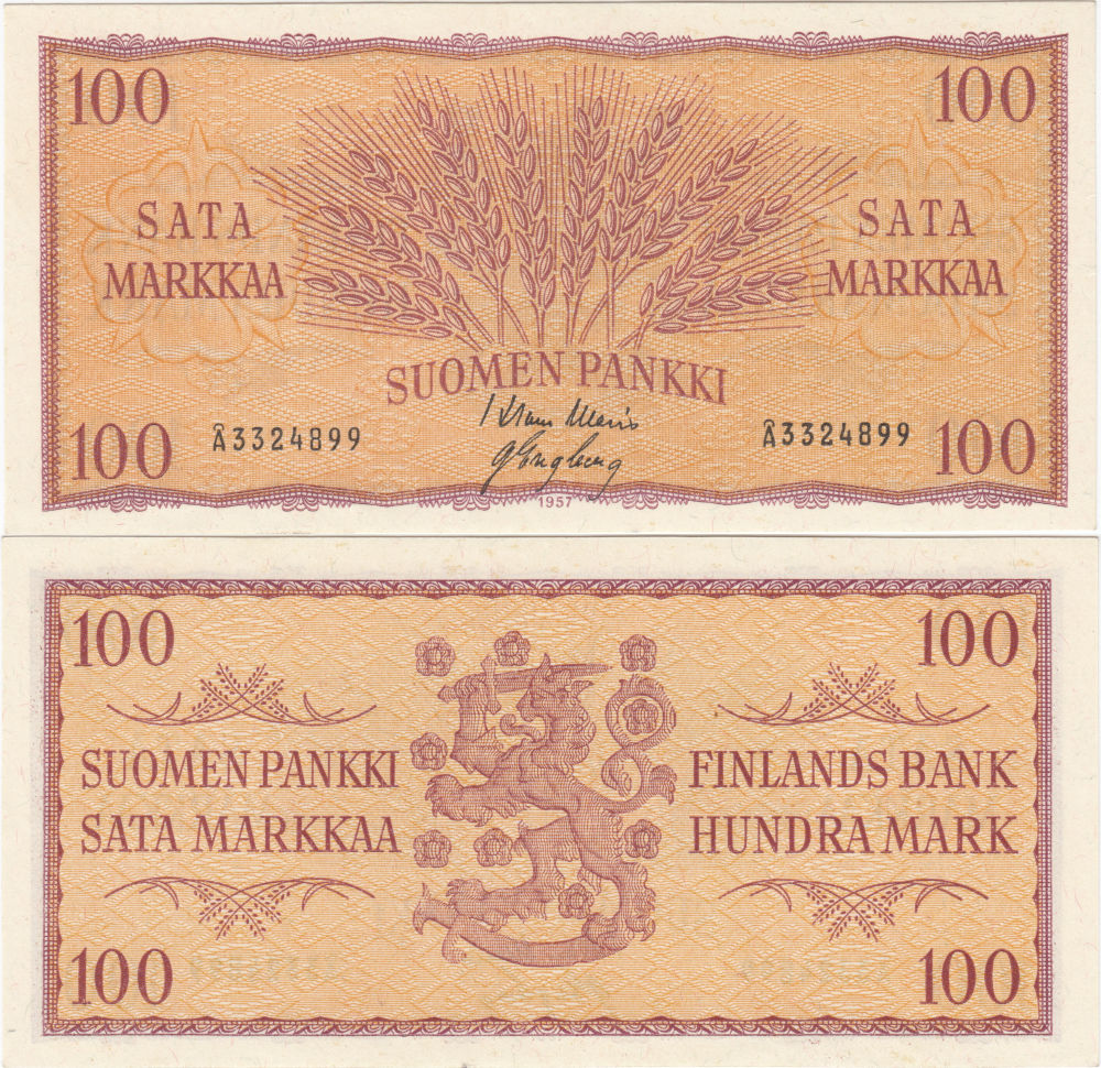 100 Markkaa 1957 Å3324899 kl.9